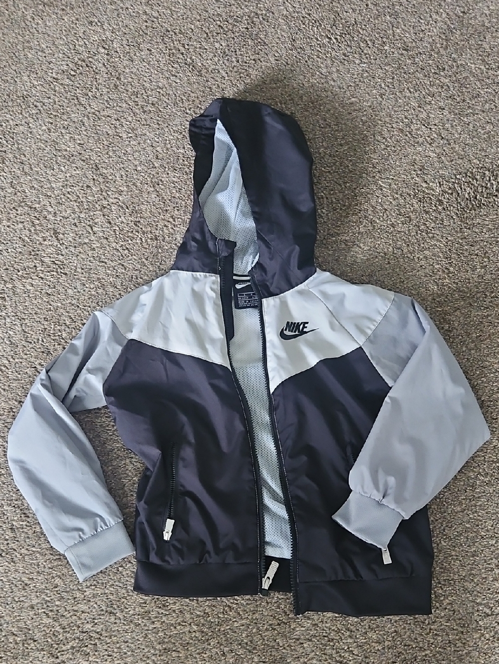 Nike Kids Hooded Rain Jacket in Black and Light Gray